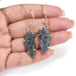 Blue Labradorite Silver Earrings: 36.35cts Natural Untreated Labradorite Angel Wings Carving Prong Set Drop Dangle Hook Earring 2"