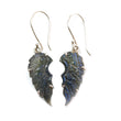 Blue Labradorite Silver Earrings: 36.35cts Natural Untreated Labradorite Angel Wings Carving Prong Set Drop Dangle Hook Earring 2"