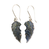 Blue Labradorite Silver Earrings: 36.35cts Natural Untreated Labradorite Angel Wings Carving Prong Set Drop Dangle Hook Earring 2