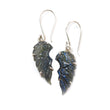 Blue Labradorite Silver Earrings: 36.35cts Natural Untreated Labradorite Angel Wings Carving Prong Set Drop Dangle Hook Earring 2"