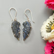 Blue Labradorite Silver Earrings: 36.35cts Natural Untreated Labradorite Angel Wings Carving Prong Set Drop Dangle Hook Earring 2"