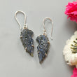 Blue Labradorite Silver Earrings: 36.35cts Natural Untreated Labradorite Angel Wings Carving Prong Set Drop Dangle Hook Earring 2"