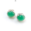 Green Chrysoprase Cabochon Silver Earring: 3.14gms Natural Chrysoprase Oval Plain 925 Sterling Silver Bezel Set Stud Push Back Earring 0.50"