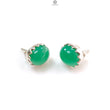 Green Chrysoprase Cabochon Silver Earring: 3.14gms Natural Chrysoprase Oval Plain 925 Sterling Silver Bezel Set Stud Push Back Earring 0.50"