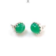 Green Chrysoprase Cabochon Silver Earring: 3.14gms Natural Chrysoprase Oval Plain 925 Sterling Silver Bezel Set Stud Push Back Earring 0.50