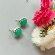 Green Chrysoprase Cabochon Silver Earring: 3.14gms Natural Chrysoprase Oval Plain 925 Sterling Silver Bezel Set Stud Push Back Earring 0.50"