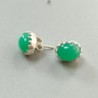 Green Chrysoprase Cabochon Silver Earring: 3.14gms Natural Chrysoprase Oval Plain 925 Sterling Silver Bezel Set Stud Push Back Earring 0.50"