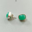 Green Chrysoprase Cabochon Silver Earring: 3.61gms Natural Chrysoprase Cushion Shape Plain 925 Silver Bezel Set Stud Push Back Earring 0.50"