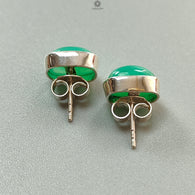 Green Chrysoprase Cabochon Silver Earring: 3.61gms Natural Chrysoprase Cushion Shape Plain 925 Silver Bezel Set Stud Push Back Earring 0.50