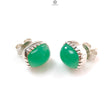 Green Chrysoprase Cabochon Silver Earring: 3.63gms Natural Chrysoprase Cushion Shape Plain 925 Silver Bezel Set Stud Push Back Earring 0.50"