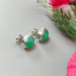 Green Chrysoprase Cabochon Silver Earring: 3.63gms Natural Chrysoprase Cushion Shape Plain 925 Silver Bezel Set Stud Push Back Earring 0.50"