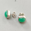 Green Chrysoprase Cabochon Silver Earring: 3.63gms Natural Chrysoprase Cushion Shape Plain 925 Silver Bezel Set Stud Push Back Earring 0.50"