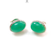 Green Chrysoprase Cabochon Silver Earring: 5.21gms Natural Chrysoprase Oval Shape Plain 925 Silver Bezel Set Stud Push Back Earring 0.50"