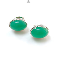 Green Chrysoprase Cabochon Silver Earring: 5.21gms Natural Chrysoprase Oval Shape Plain 925 Silver Bezel Set Stud Push Back Earring 0.50