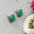 Green Chrysoprase Cabochon Silver Earring: 5.21gms Natural Chrysoprase Oval Shape Plain 925 Silver Bezel Set Stud Push Back Earring 0.50"