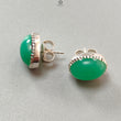 Green Chrysoprase Cabochon Silver Earring: 5.21gms Natural Chrysoprase Oval Shape Plain 925 Silver Bezel Set Stud Push Back Earring 0.50"