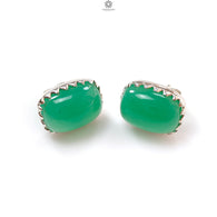 Green Chrysoprase Cabochon Silver Earring: 5.79gms Natural Chrysoprase Oval Shape Plain 925 Silver Bezel Set Stud Push Back Earring 0.50