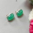 Green Chrysoprase Cabochon Silver Earring: 5.79gms Natural Chrysoprase Oval Shape Plain 925 Silver Bezel Set Stud Push Back Earring 0.50"