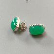 Green Chrysoprase Cabochon Silver Earring: 5.79gms Natural Chrysoprase Oval Shape Plain 925 Silver Bezel Set Stud Push Back Earring 0.50"