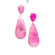 Pink Onyx Carving Silver Earring: 12.00gms Natural Onyx Gemstone Pear Shape Hand Carved 925 Sterling Silver Prong Set Stud Push Back Earring 2.30"