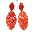 Orange Onyx Carving Silver Earring: 12.72gms Natural Onyx Gemstone Marquise Shape Hand Carved 925 Sterling Silver Prong Set Stud Push Back Earring 2.00"