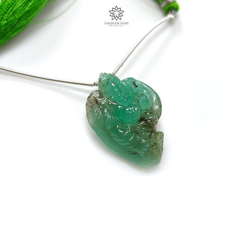 Emerald Gemstone Carving Loose Beads: 47.80cts Natural Untreated Green Emerald May Birthstone Lord Ganesha Idol Beads 33*23mm 1pcs