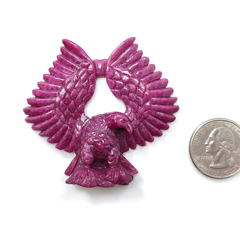 Ruby Gemstone Sculpture Figurine: 167.90cts Natural Untreated Ruby Eagle Bird Carving 68*61mm July Birthstone