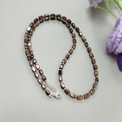 Golden Brown Sapphire Gemstone Beads Necklace : 14.26gms 925 Sterling Silver Natural Plain Cushion Sapphire 5*3mm - 6*4mm 19