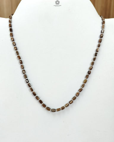 Golden Brown Sapphire Gemstone Beads Necklace : 14.26gms 925 Sterling Silver Natural Plain Cushion Sapphire 5*3mm - 6*4mm 19