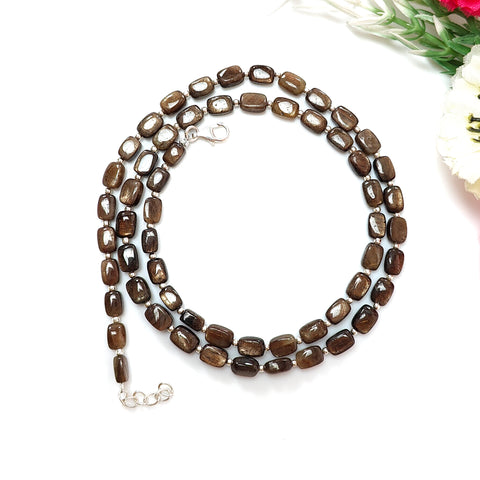 Golden Brown Sapphire Gemstone Beads Necklace : 18.31gms 925 Sterling Silver Natural Plain Cushion Sapphire 5*4mm - 6*5mm 19