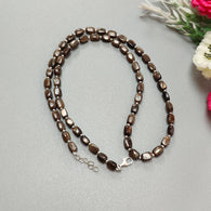 Golden Brown Chocolate Sapphire Gemstone Beads Necklace : 18.31gms 925 Sterling Silver Natural Plain Cushion Sapphire 5*4mm - 6*5mm 19