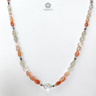 Oregon Sunstone Gemstone Beads Necklace: 87.00cts (Approx) Natural Chatoyant Orange Sunstone Oval Plain 925 Silver 18