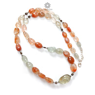 Oregon Sunstone Gemstone Beads Necklace : 155.20cts Natural Untreated Golden Brown sapphire Round Oval 925 Sterling Silver 19