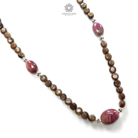 Golden Sapphire Gemstone Beads Necklace : 83.50cts Natural Untreated Star Ruby Plain Round Oval Shapes 925 Sterling Silver 4mm - 5mm 19