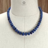 Blue Sapphire Melon Pumpkin Beads : 394.50cts 925 Sterling Silver Natural Sapphire Hand Carved Rondelle Melon Beads 7mm - 12mm 19