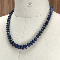 Blue Sapphire Melon Pumpkin Beads : 431.80cts 925 Sterling Silver Natural Sapphire Hand Carved Rondelle Melon Beads 7mm - 12mm 20