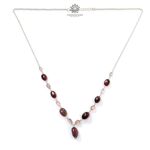 Rubellite Tourmaline Beads Chain Necklace: 50.00cts Natural Untreated Tourmaline 925 Sterling Silver Plain Oval 5*4mm - 13*8mm 22