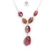 Rubellite Pink Tourmaline Beads Chain Necklace: 52.00cts Natural Untreated Tourmaline 925 Sterling Silver Plain Oval 10*7.5mm - 15*12mm 22"