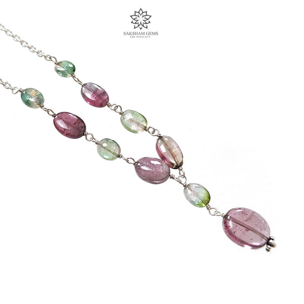 Watermelon Tourmaline Beads Chain Necklace 35.50cts