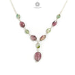 Watermelon Tourmaline Beads Chain Necklace: 35.50cts Natural Untreated Tourmaline 925 Sterling Silver Plain Oval 6*5mm - 11*9mm 22"