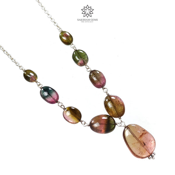 Watermelon Tourmaline Beads Chain Necklace 49.20cts