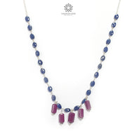 Blue Sapphire and Ruby Beads Chain Necklace 64.65cts