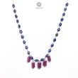 Blue Sapphire and Ruby Beads Chain Necklace: 64.65cts Natural Sapphire Pencil Oval, Checker Cut Briolette 925 Silver Necklace 9mm - 10mm 22"