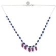 Blue Sapphire and Ruby Beads Chain Necklace: 64.65cts Natural Sapphire Pencil Oval, Checker Cut Briolette 925 Silver Necklace 9mm - 10mm 22"