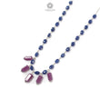 Blue Sapphire and Ruby Beads Chain Necklace: 64.65cts Natural Sapphire Pencil Oval, Checker Cut Briolette 925 Silver Necklace 9mm - 10mm 22"