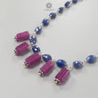 Blue Sapphire and Ruby Beads Chain Necklace: 64.65cts Natural Sapphire Pencil Oval, Checker Cut Briolette 925 Silver Necklace 9mm - 10mm 22"