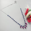 Blue Sapphire and Ruby Beads Chain Necklace: 64.65cts Natural Sapphire Pencil Oval, Checker Cut Briolette 925 Silver Necklace 9mm - 10mm 22"