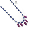 Blue Sapphire and Ruby Beads Chain Necklace: 64.65cts Natural Sapphire Pencil Oval, Checker Cut Briolette 925 Silver Necklace 9mm - 10mm 22"