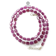 Raspberry Purple Ruby Faceted Beads Necklace: 94.05cts Natural Untreated Ruby 925 Sterling Silver Fancy Shape 6mm 16