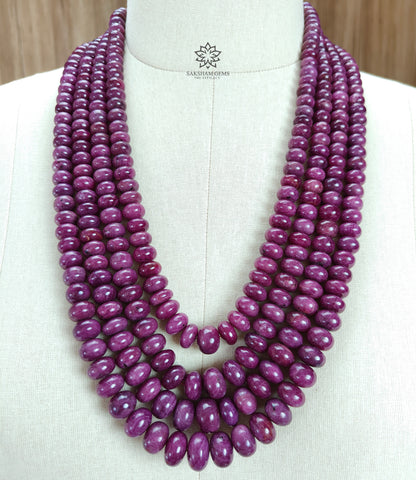 Red Ruby Beads Necklace : 3037.30cts Natural Untreated Unheated Ruby Plain Rondelle Beads Multi Strand 15